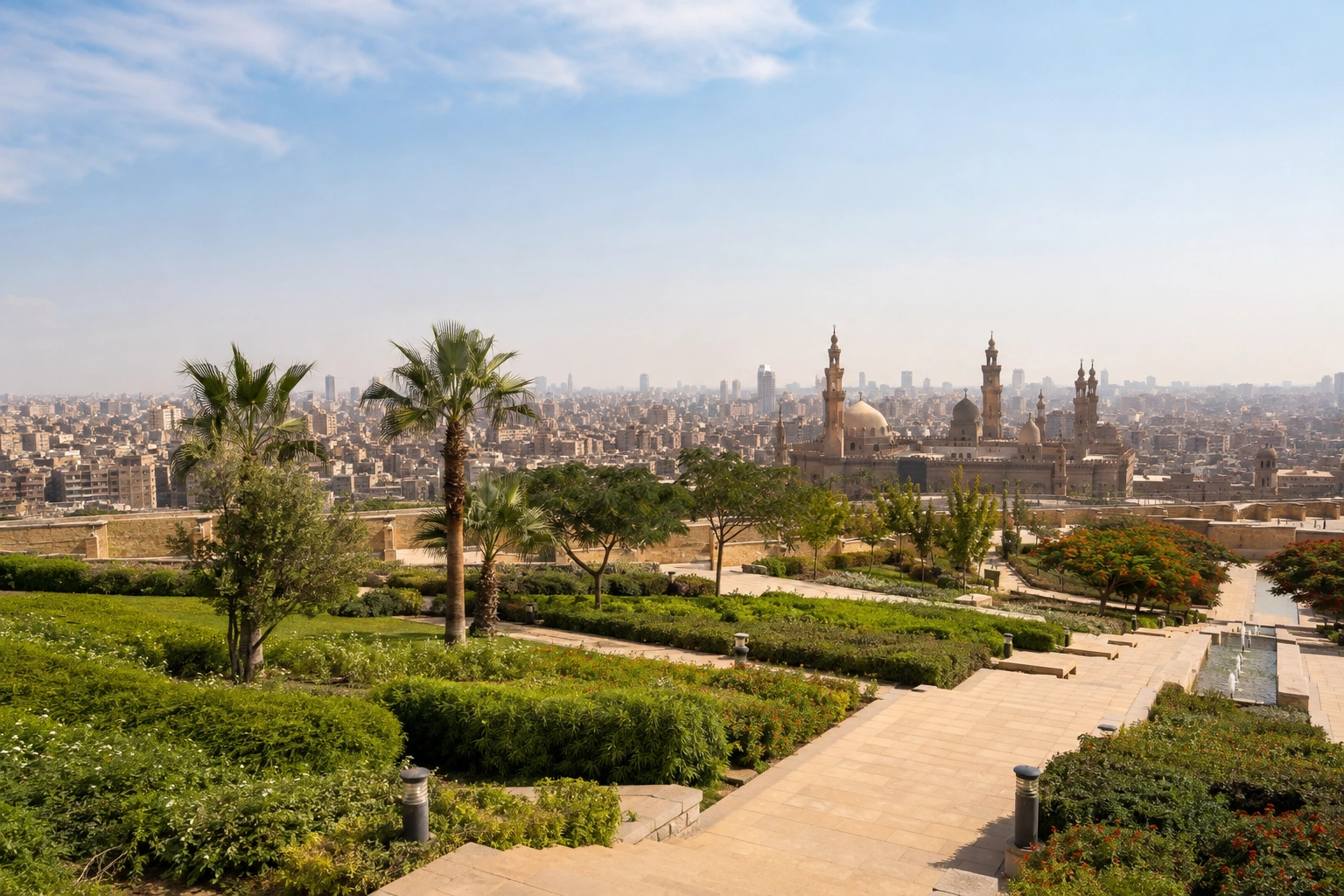 Illustrative catalog artwork of Al-Azhar Park in Cairo, Egypt