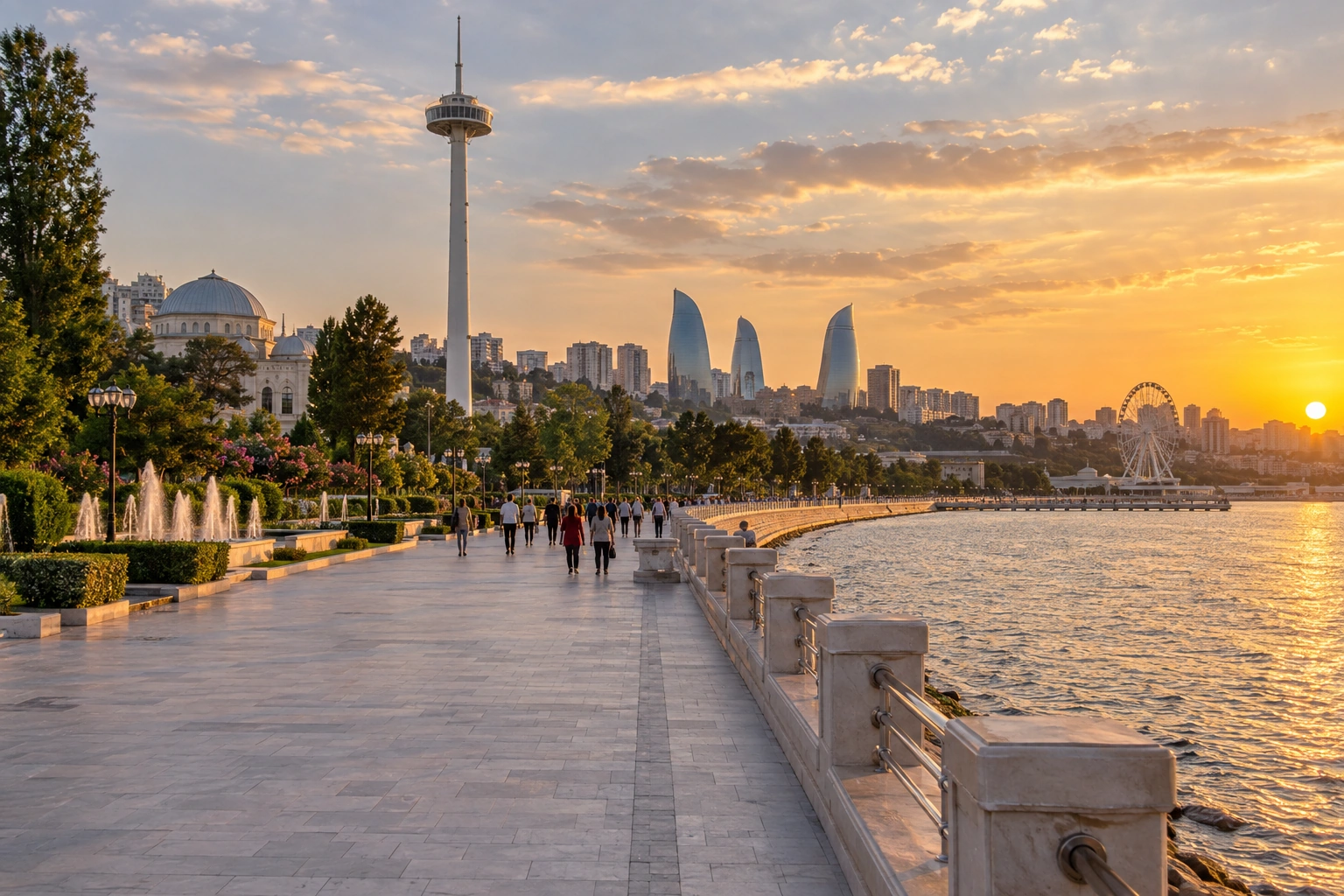 Illustrative catalog artwork of Baku Boulevard on the Caspian
