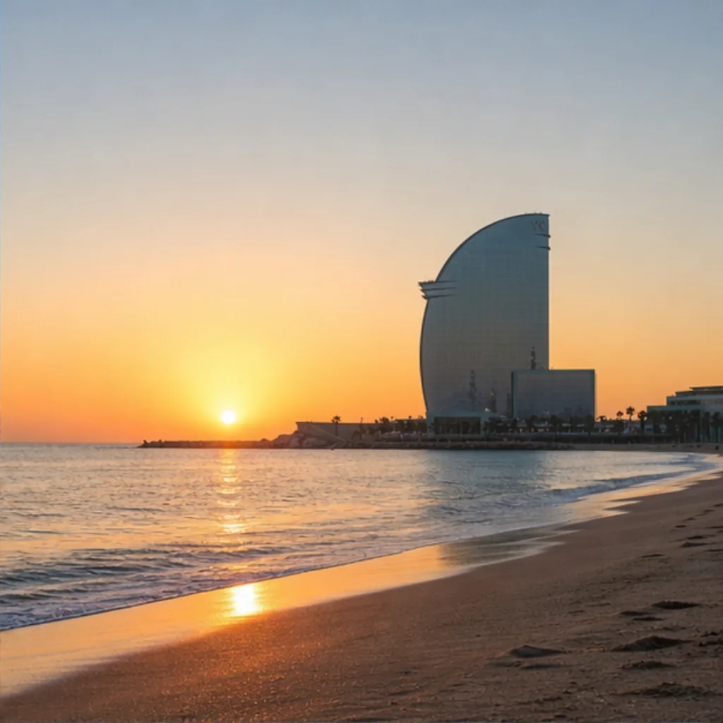 Barceloneta waterfront in the quiet light of early morning