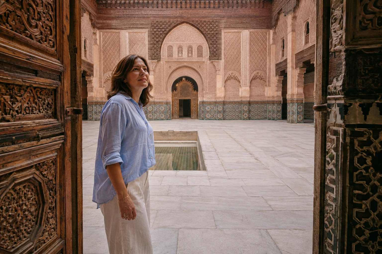 Illustrative Cedar and Light Experience preview for Ben Youssef Madrasa