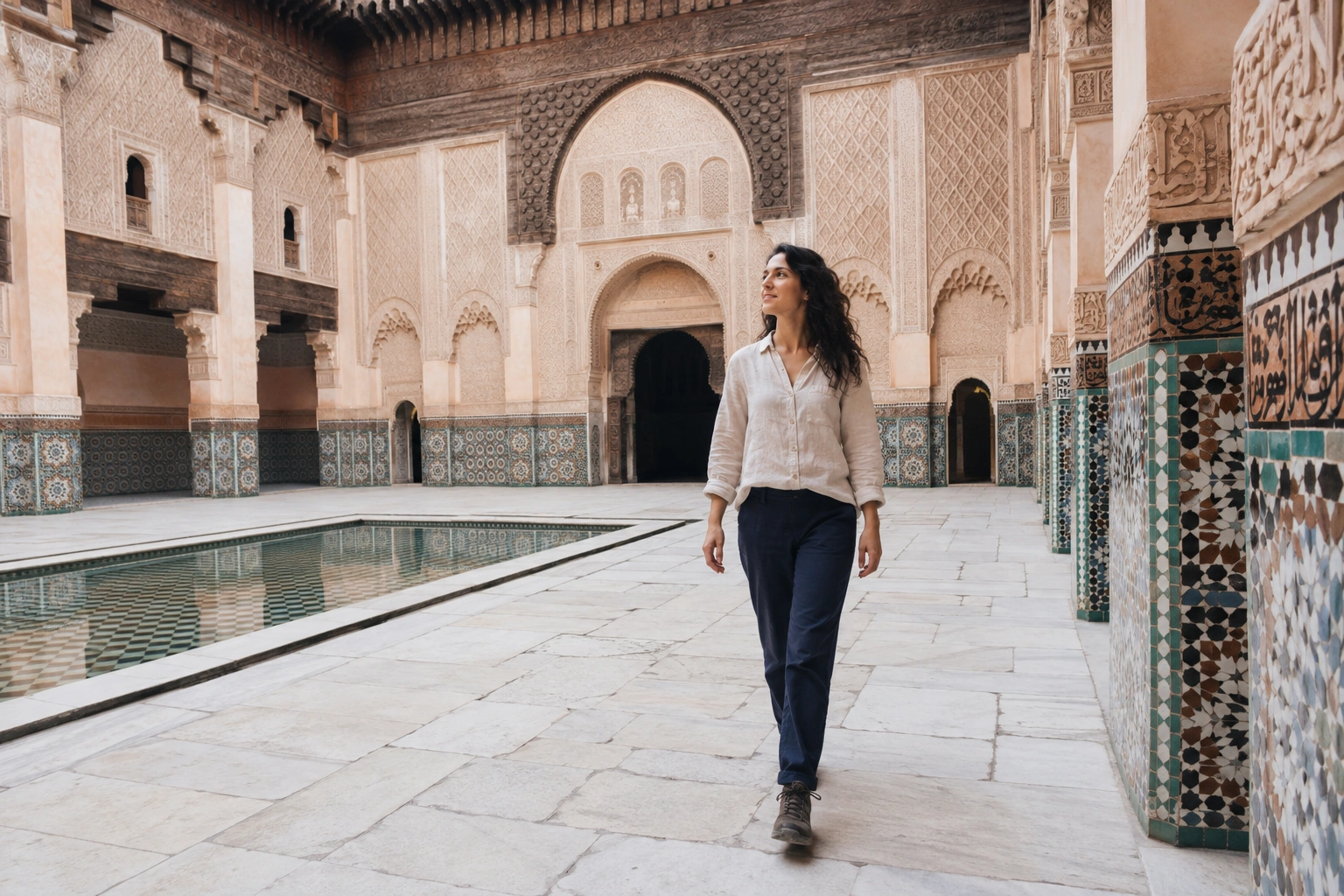 Illustrative Courtyard Reflection Experience preview at Ben Youssef Madrasa