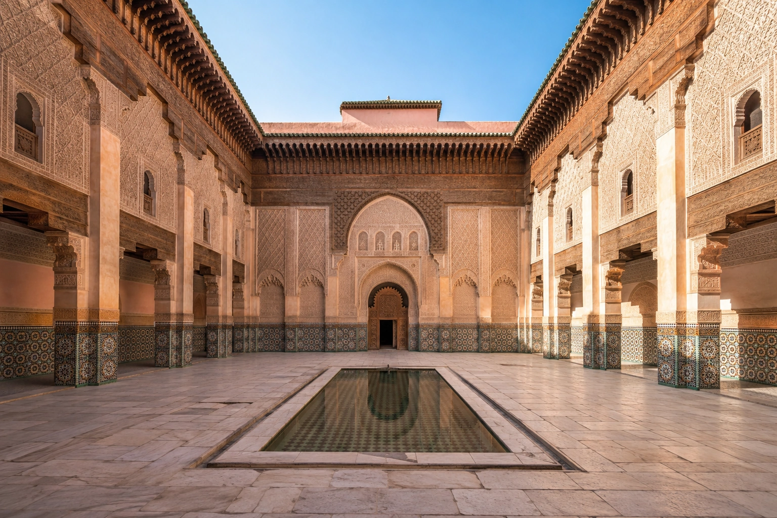 Illustrative catalog artwork of Ben Youssef Madrasa in Marrakech