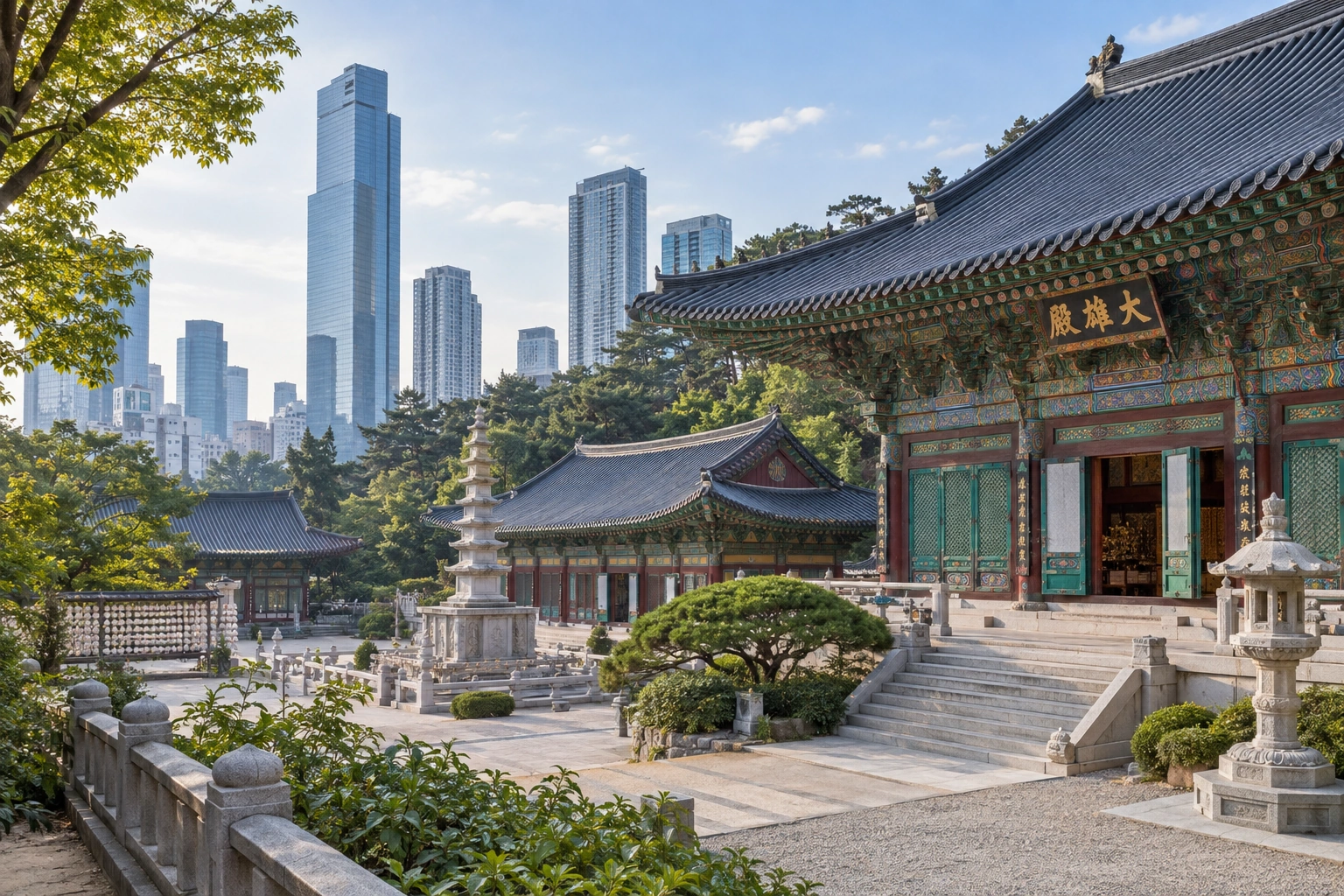 Illustrative catalog artwork of Bongeunsa in Seoul