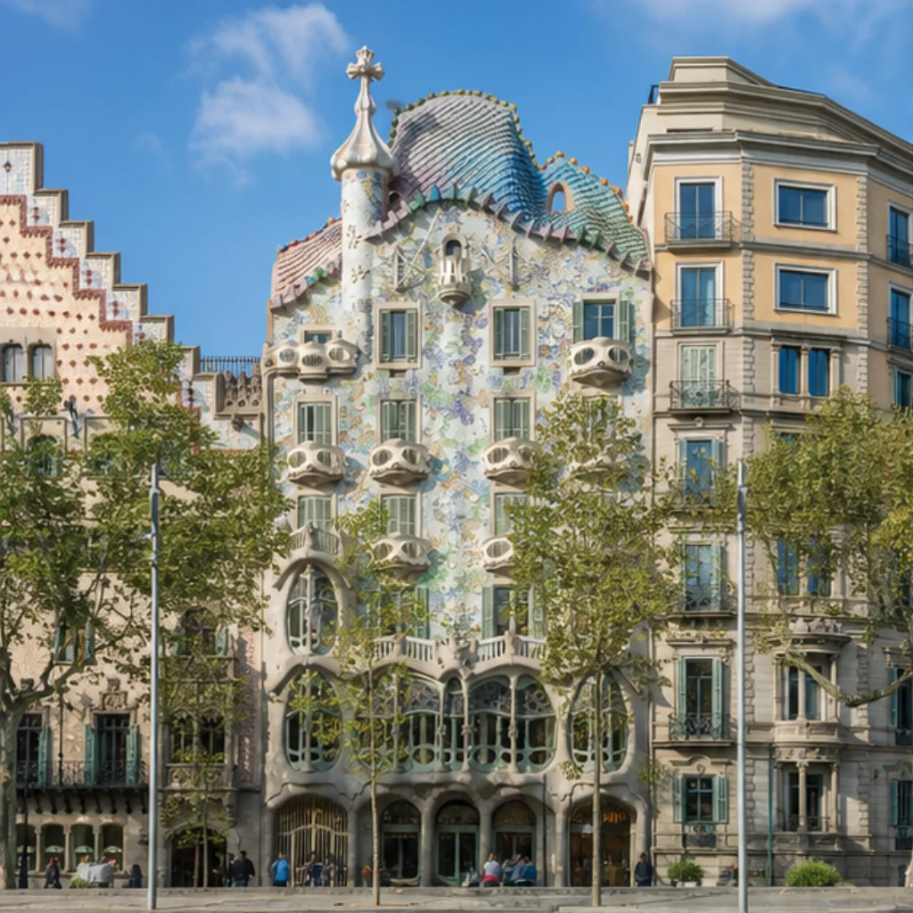 Generated catalog illustration of Casa Batlló’s colorful façade on Passeig de Gràcia