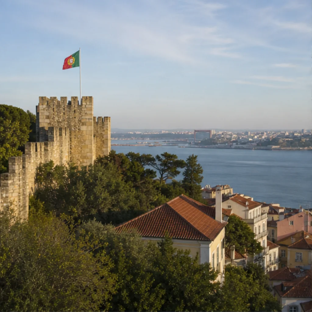 Generated catalog illustration of Castelo de São Jorge above Lisbon’s rooftops