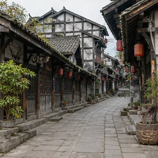 Illustrative catalog artwork of Ciqikou Ancient Town in Chongqing