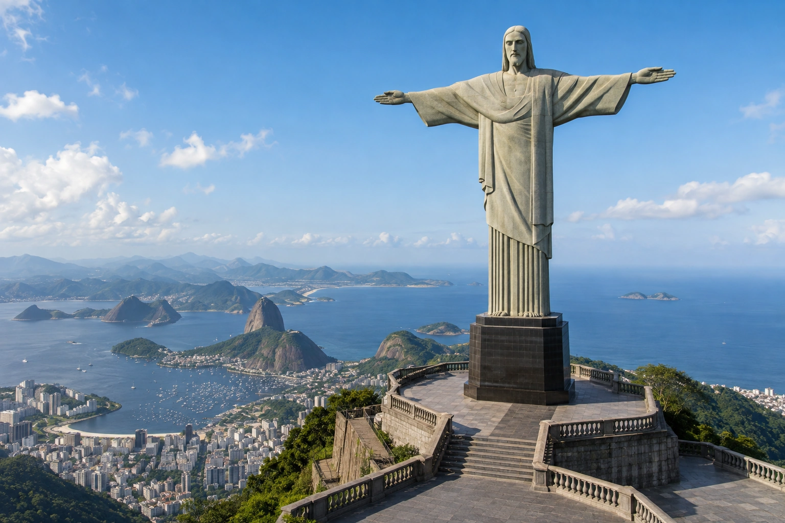 Illustrative catalog artwork of Christ the Redeemer above Rio de Janeiro