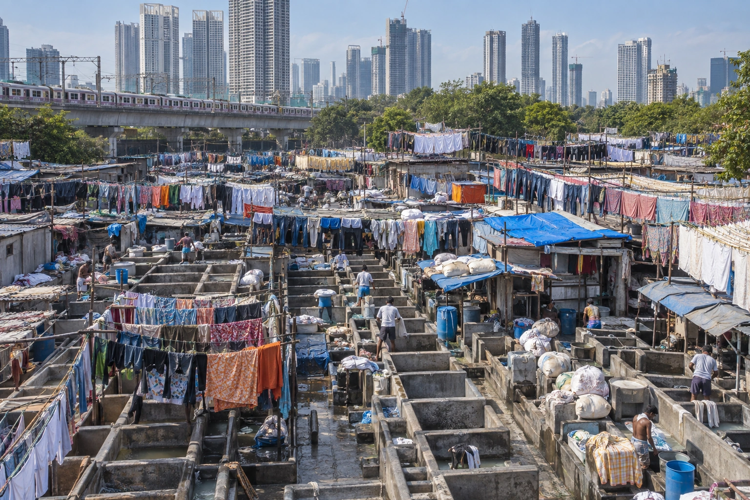 Illustrative catalog artwork of Dhobi Ghat in Mumbai