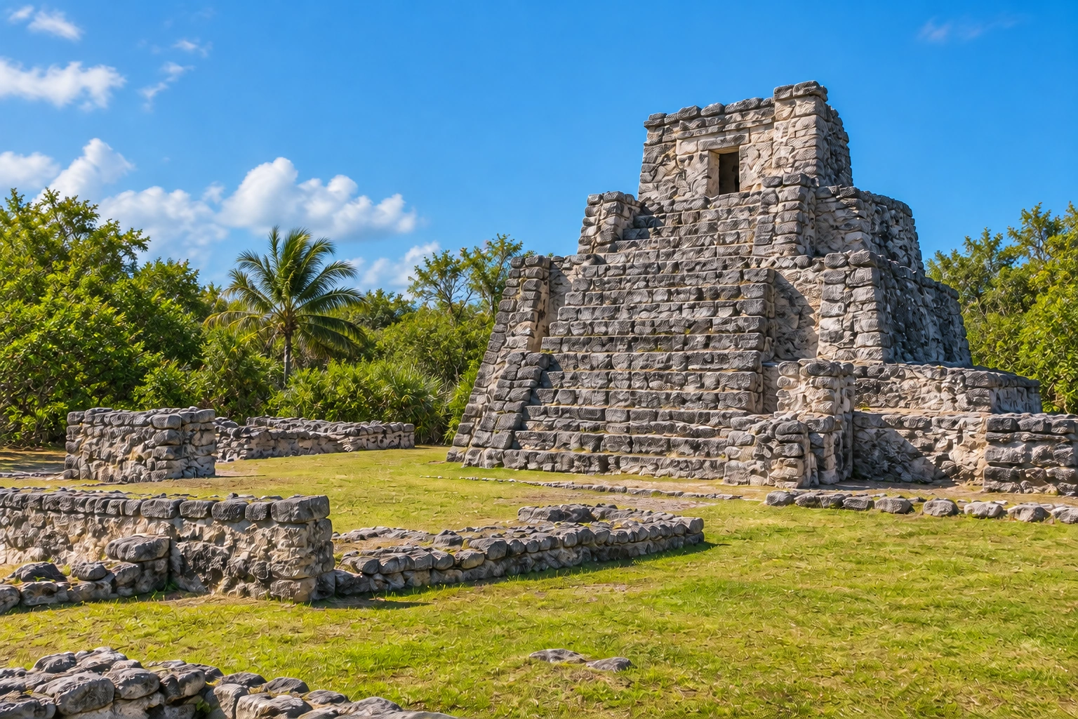 Illustrative catalog artwork of El Meco Archaeological Zone in Cancun
