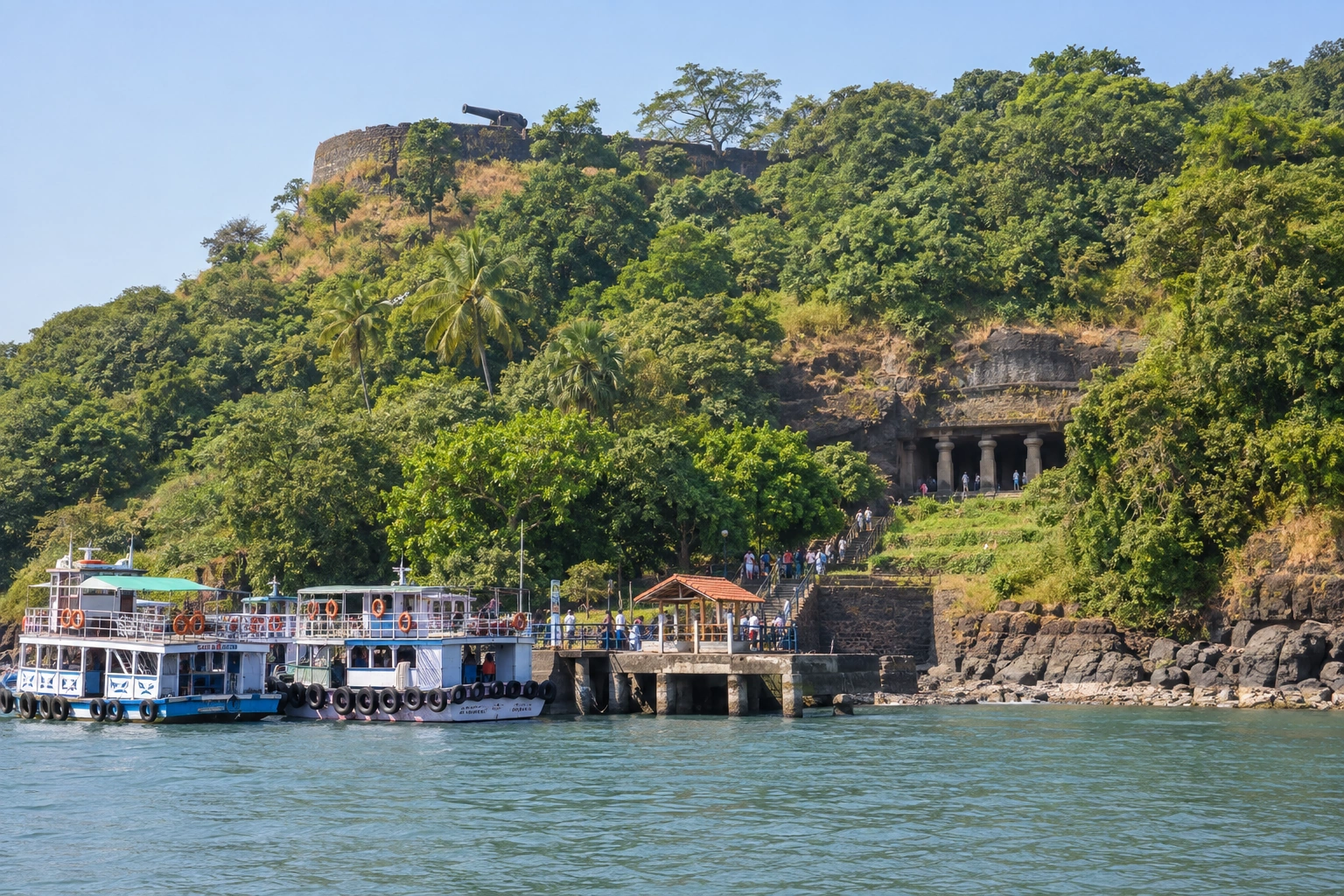 Illustrative catalog artwork of Elephanta Caves in Mumbai