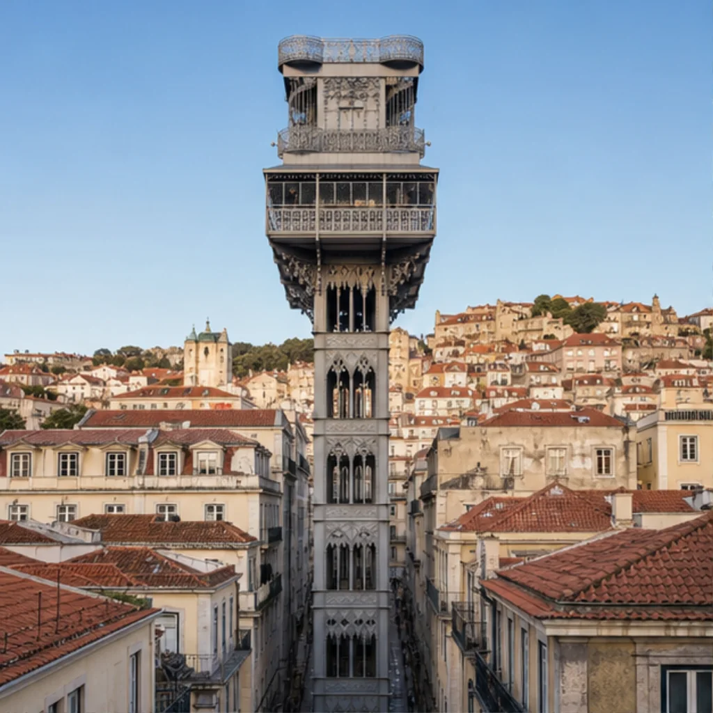 Illustrative catalog artwork of the Elevador de Santa Justa in Lisbon