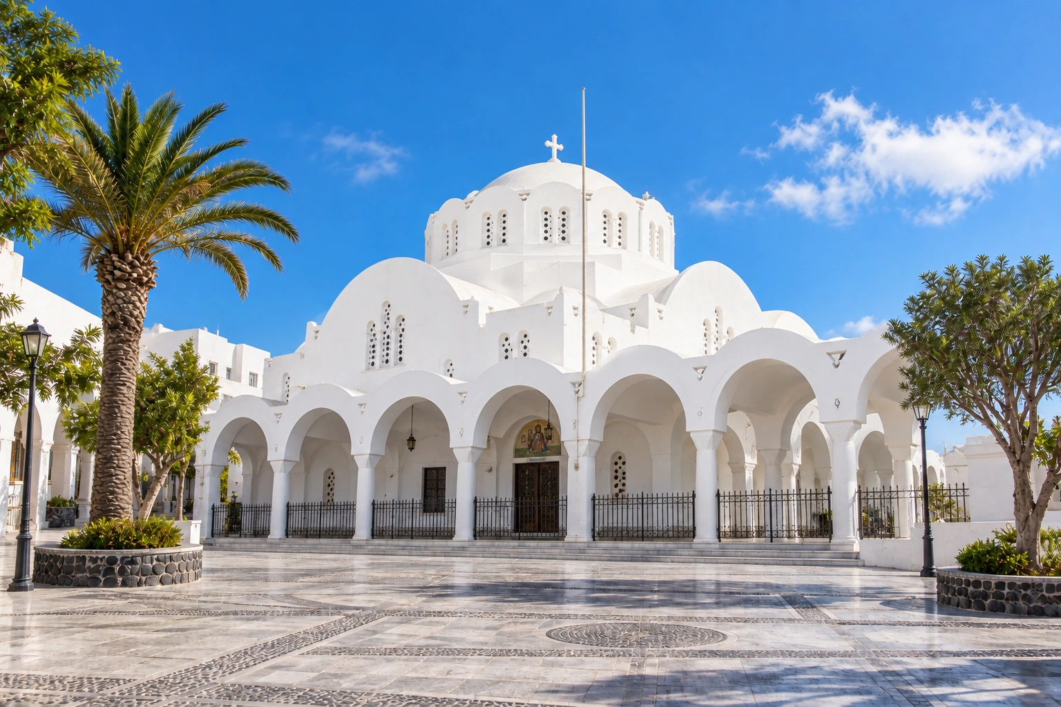 Illustrative catalog artwork of Fira Orthodox Cathedral in Santorini