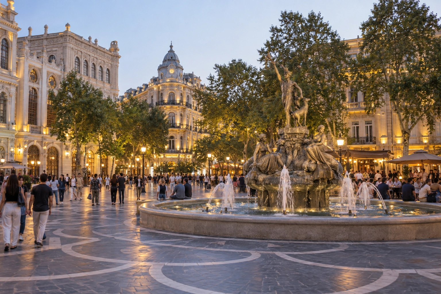 Illustrative catalog artwork of Fountains Square in Baku