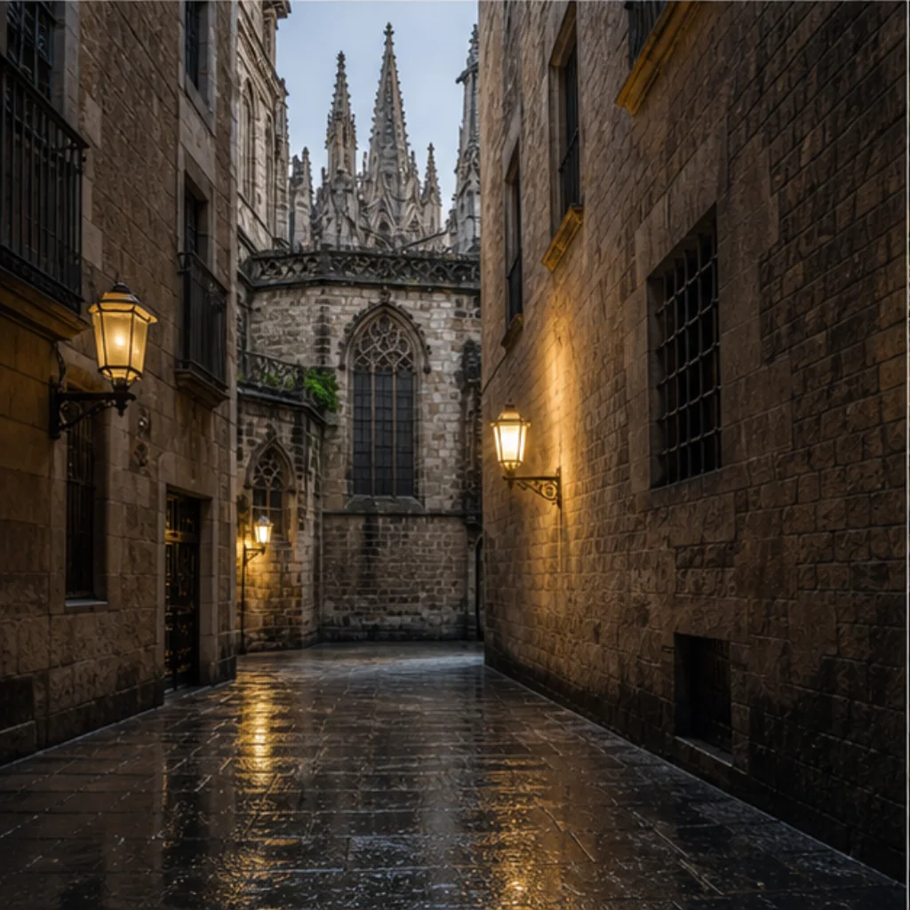 Illustrative Rain on Stone Experience preview for Gothic Quarter