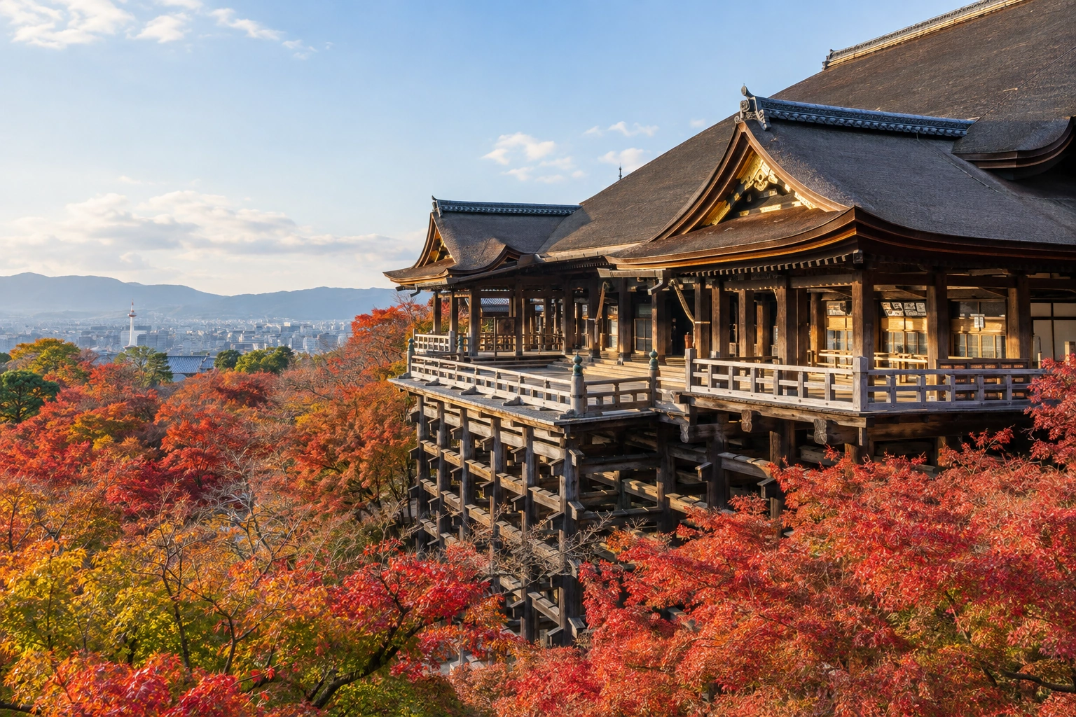 Illustrative artwork of Kiyomizu-dera in Kyoto