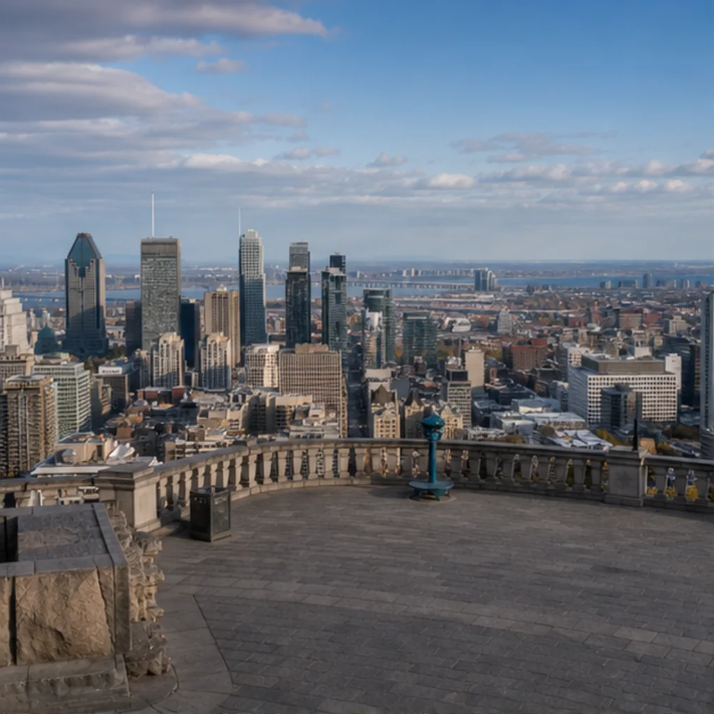 Generated catalog illustration of the skyline from Kondiaronk Lookout; not current weather or a customer photo