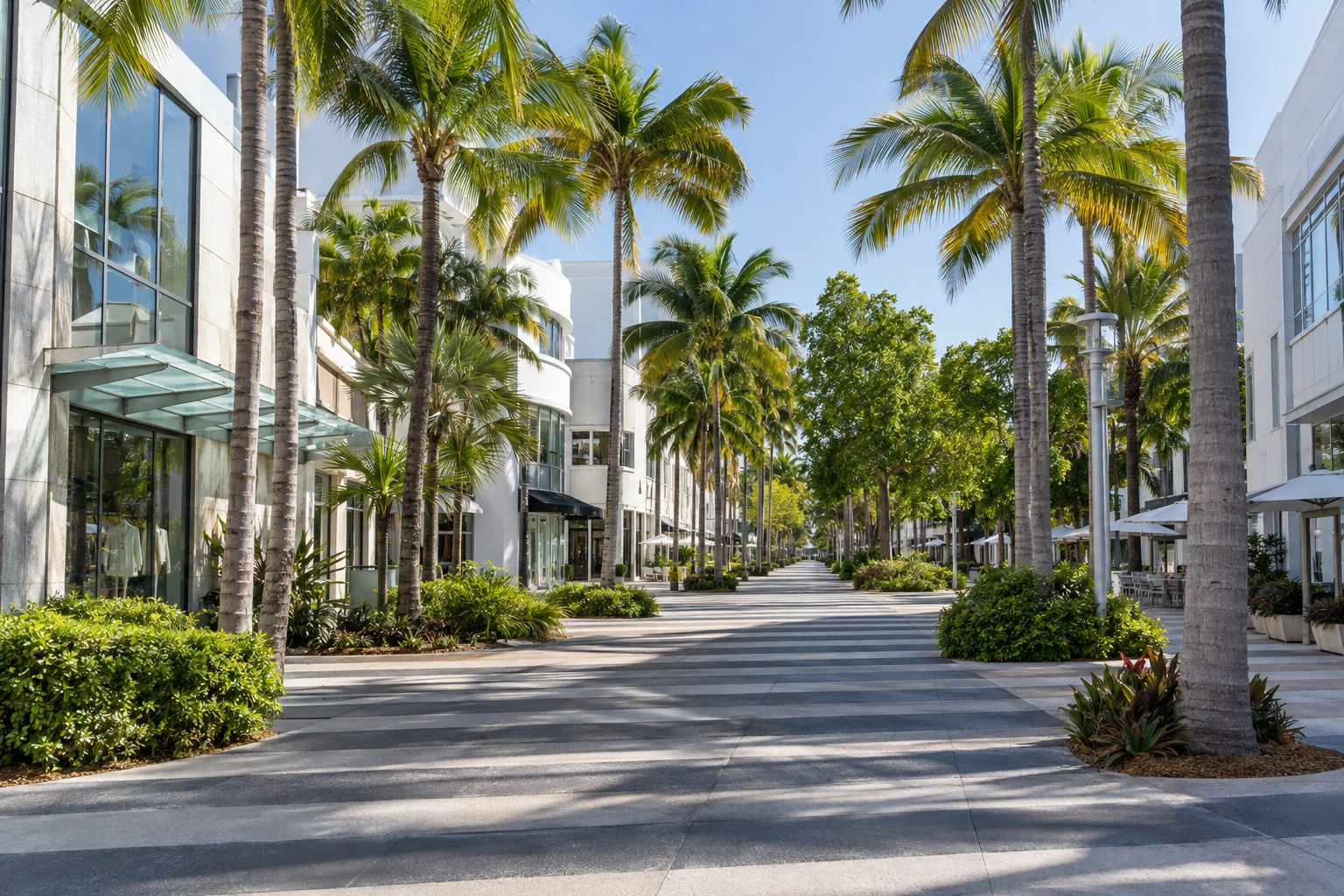Illustrative catalog artwork of Lincoln Road in Miami Beach