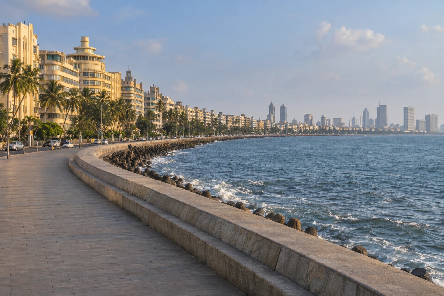Illustrative catalog artwork of Marine Drive in Mumbai