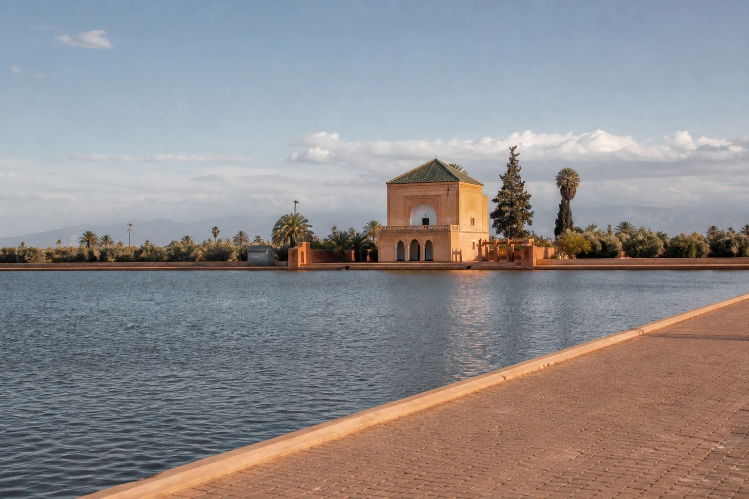 Illustrative catalog artwork of Menara Gardens in Marrakech