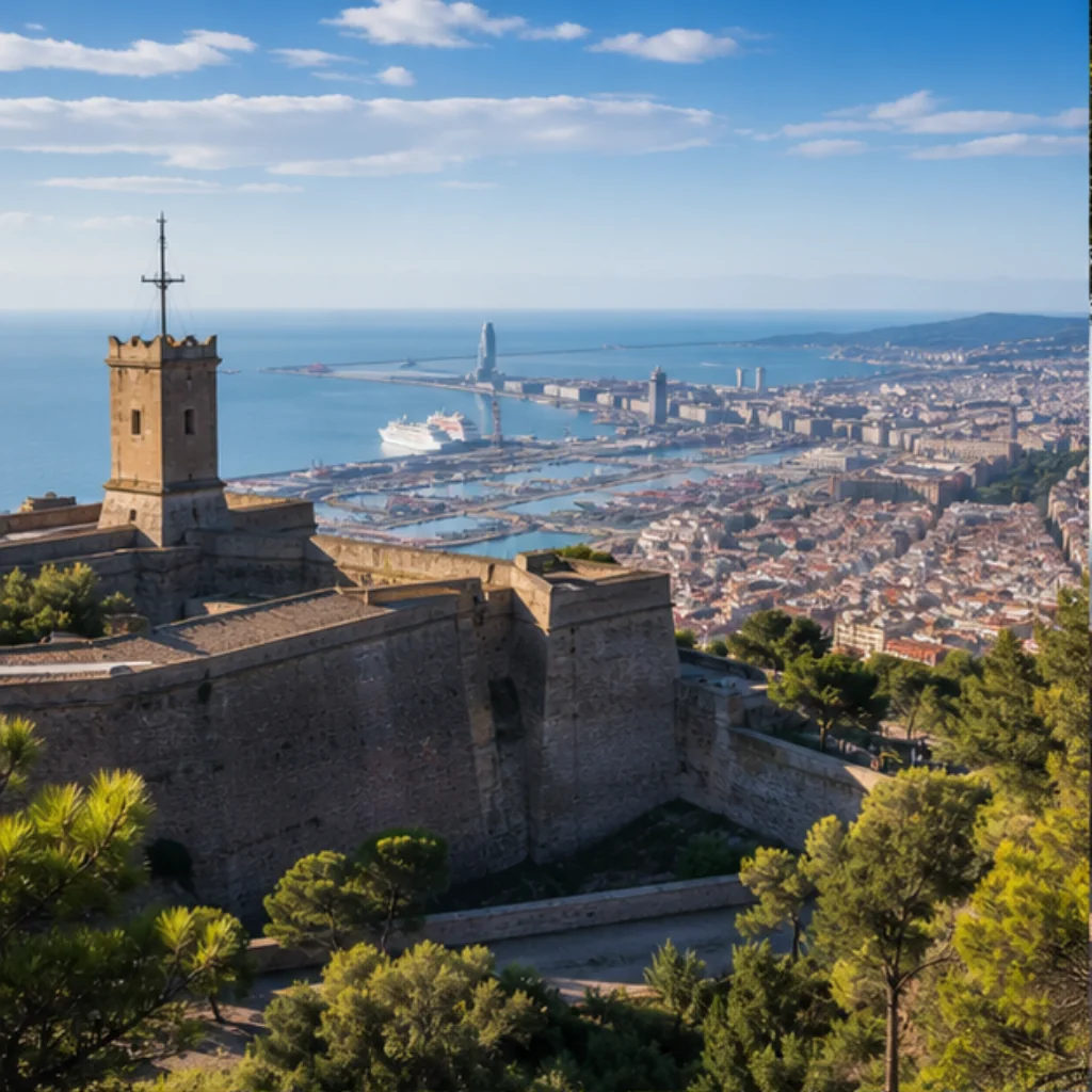 Illustrative catalog artwork of the Montjuïc viewpoint above Barcelona