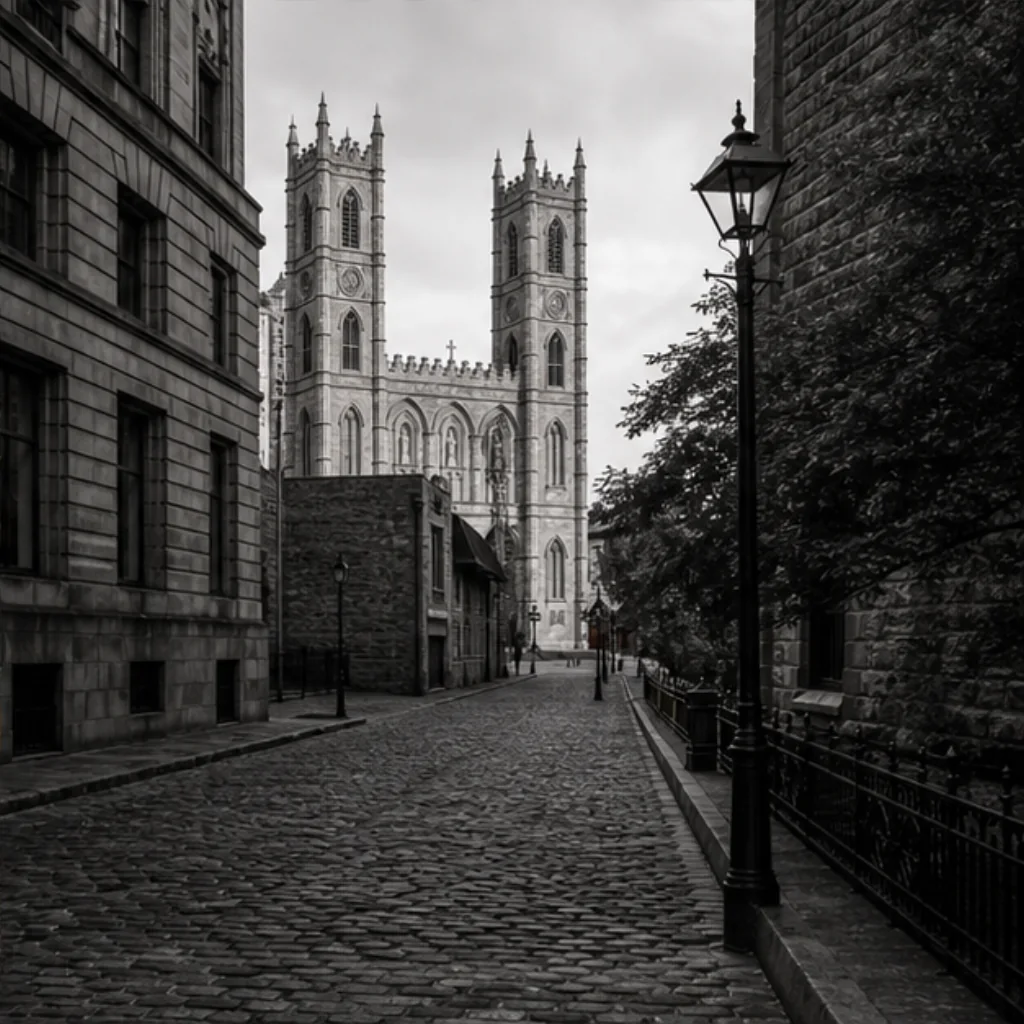 Illustrative Old Montréal Noir Experience preview at Notre-Dame Basilica
