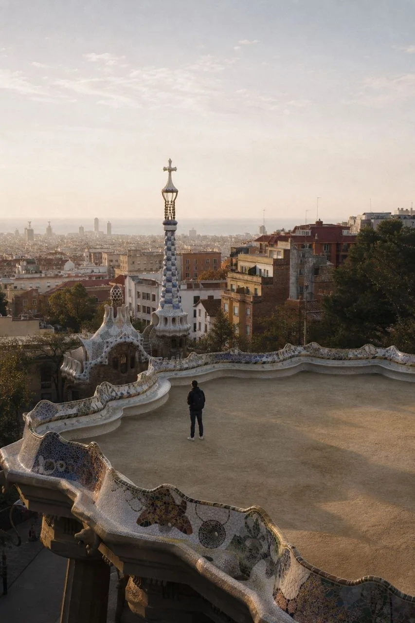 Illustrative Empty Park Experience preview at Park Güell