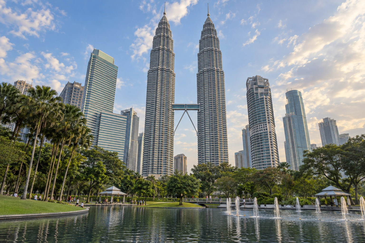 Illustrative artwork of the Petronas Twin Towers above KLCC Park