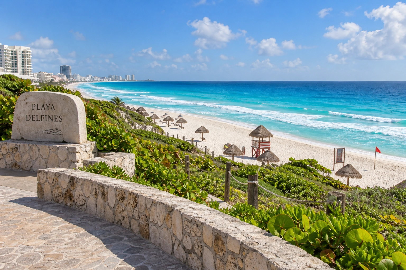 Illustrative catalog artwork of Playa Delfines in Cancun