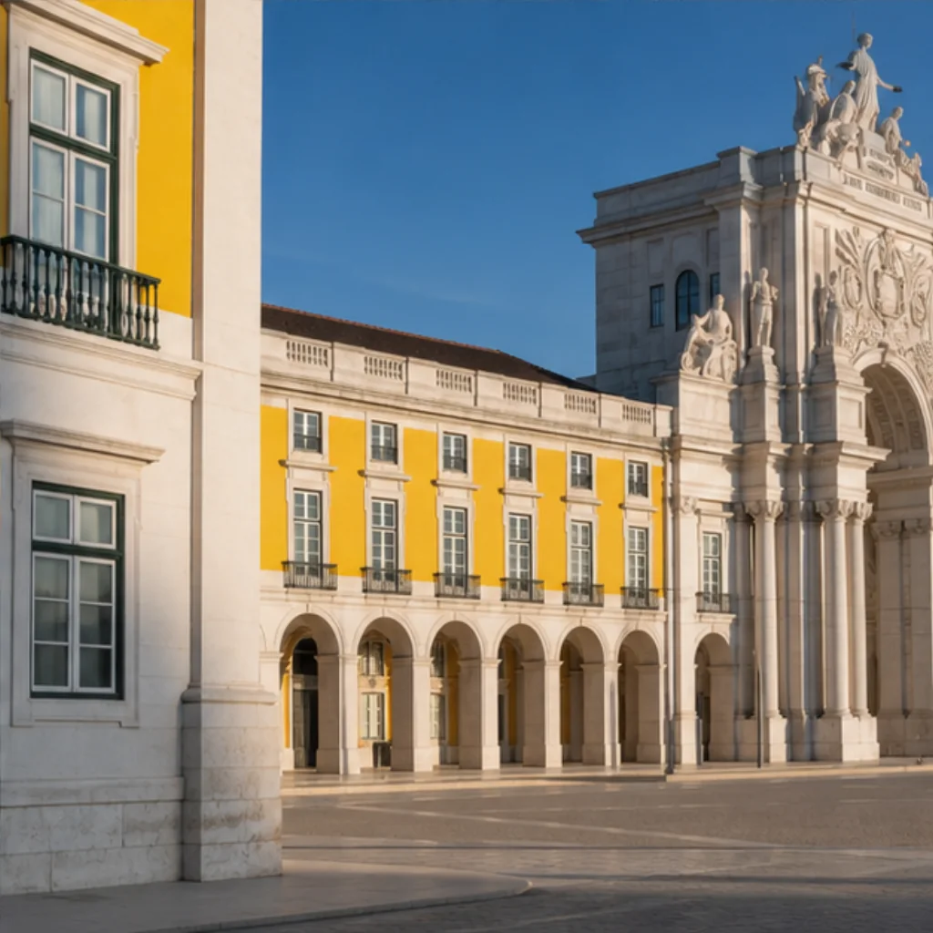 Illustrative Lisbon Editorial Experience preview at Praça do Comércio