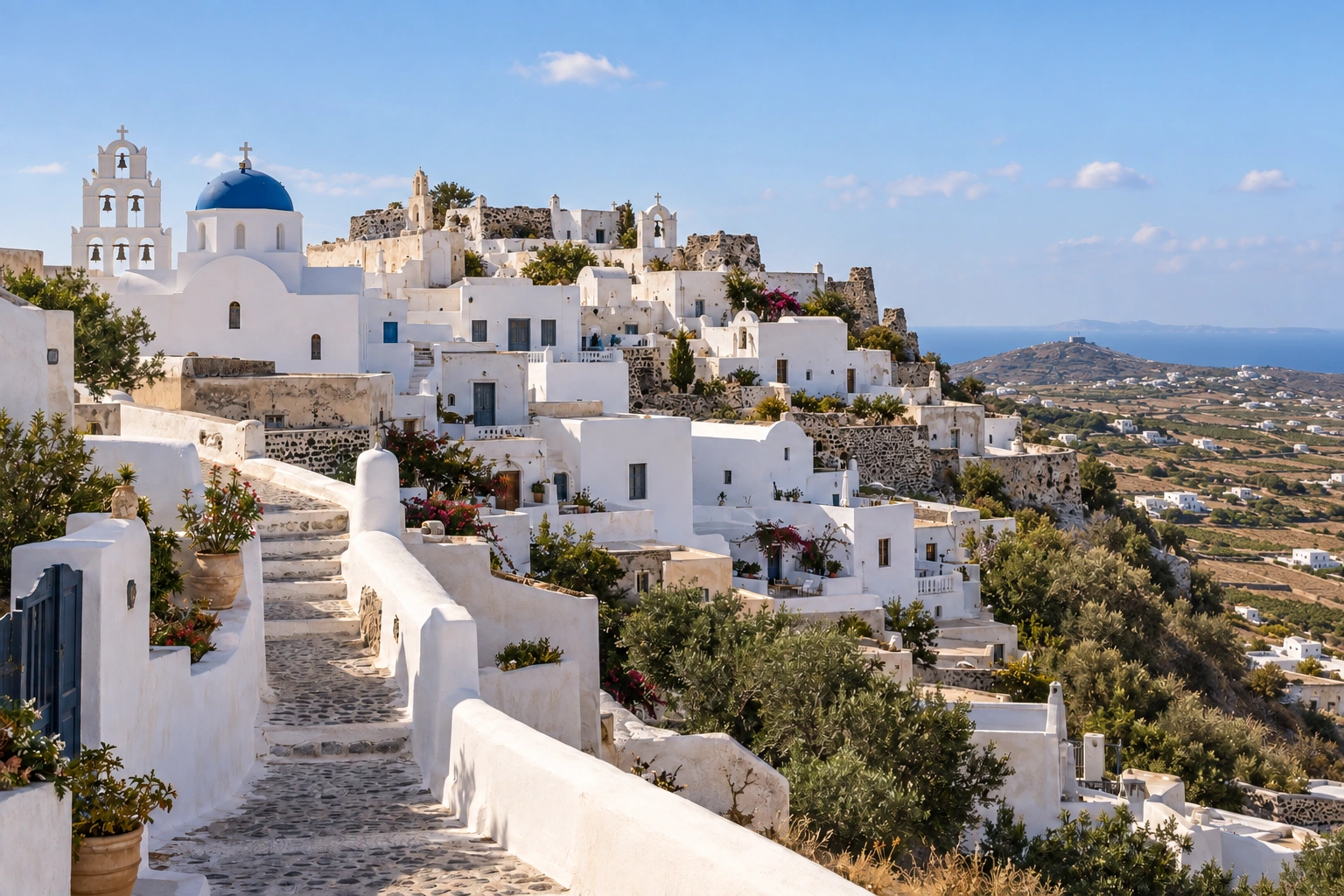 Illustrative catalog artwork of Pyrgos Castle in Santorini