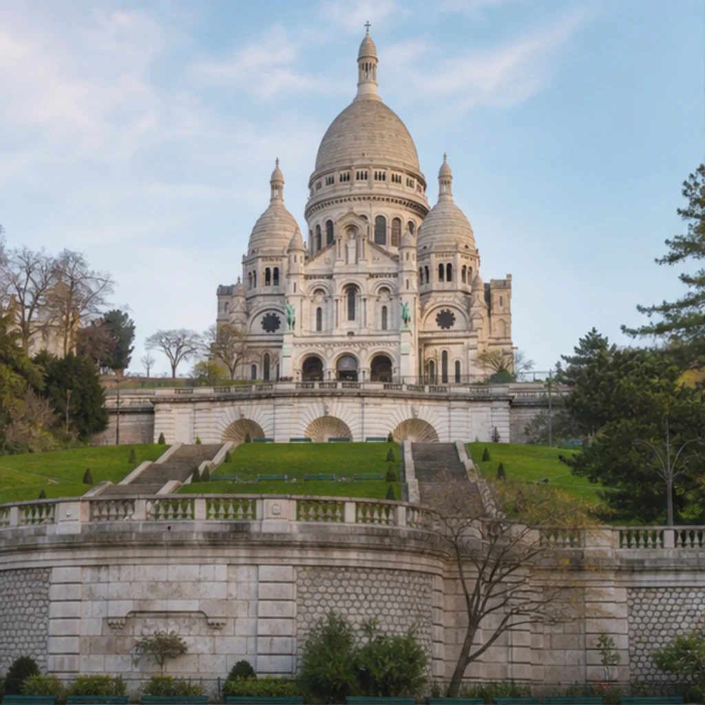 Illustrative catalog artwork of Sacré-Cœur above Montmartre in Paris
