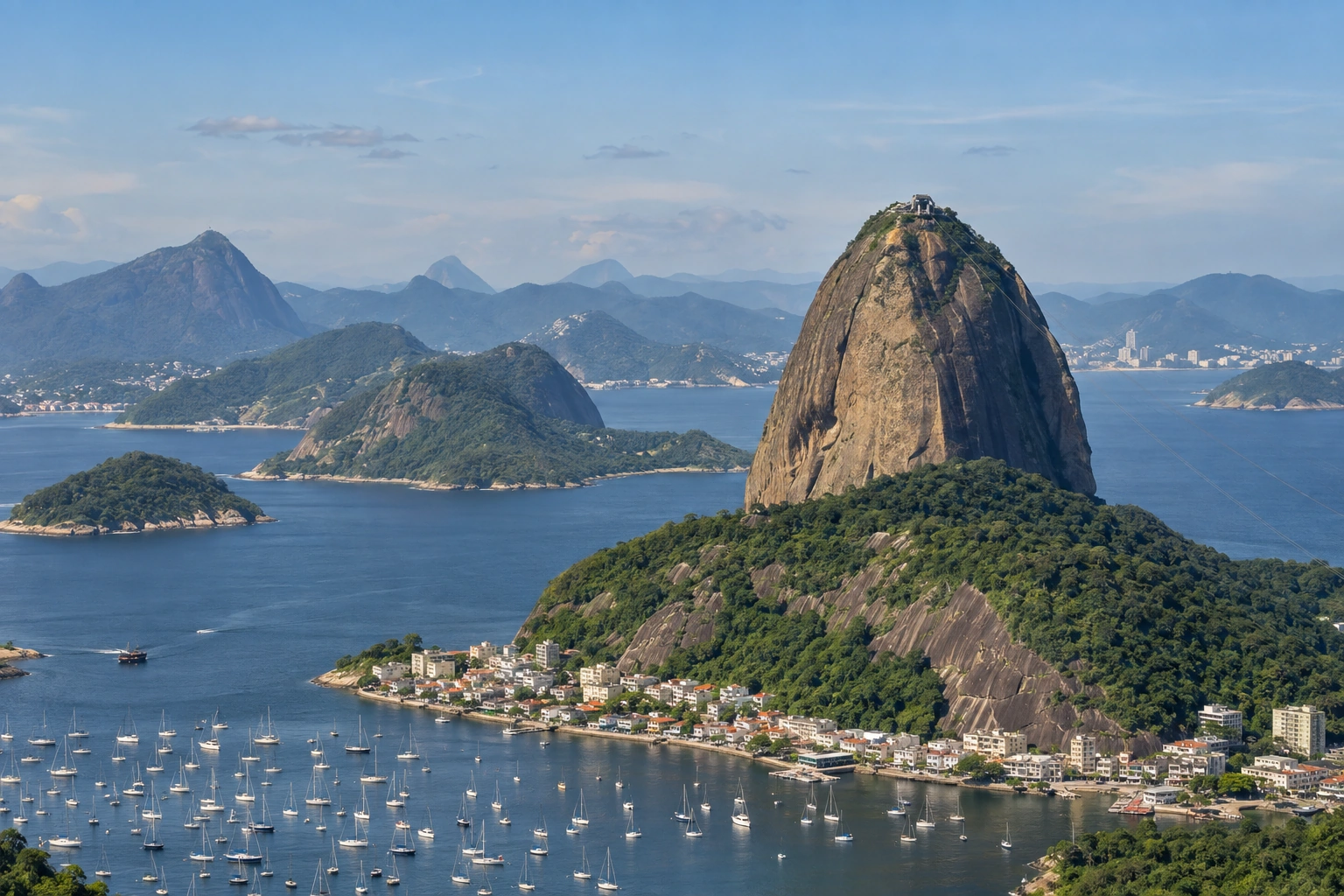Illustrative catalog artwork of Sugarloaf Mountain above Guanabara Bay