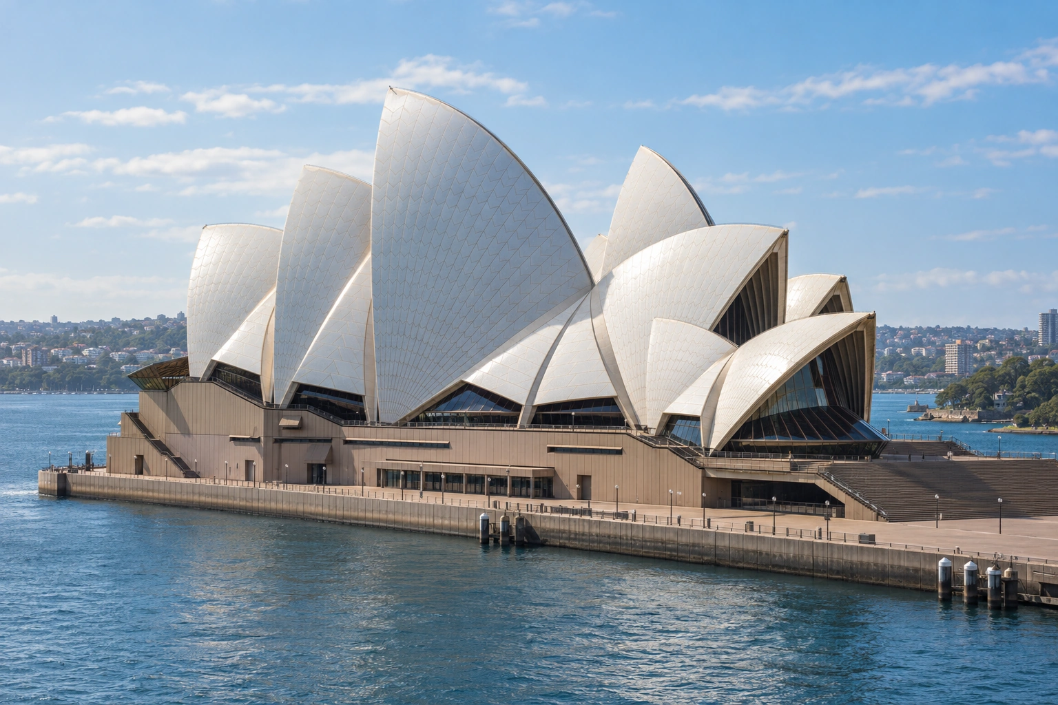 Illustrative catalog artwork for Sydney first visit: how to group the seven Landmarks into days; not a visitor photograph