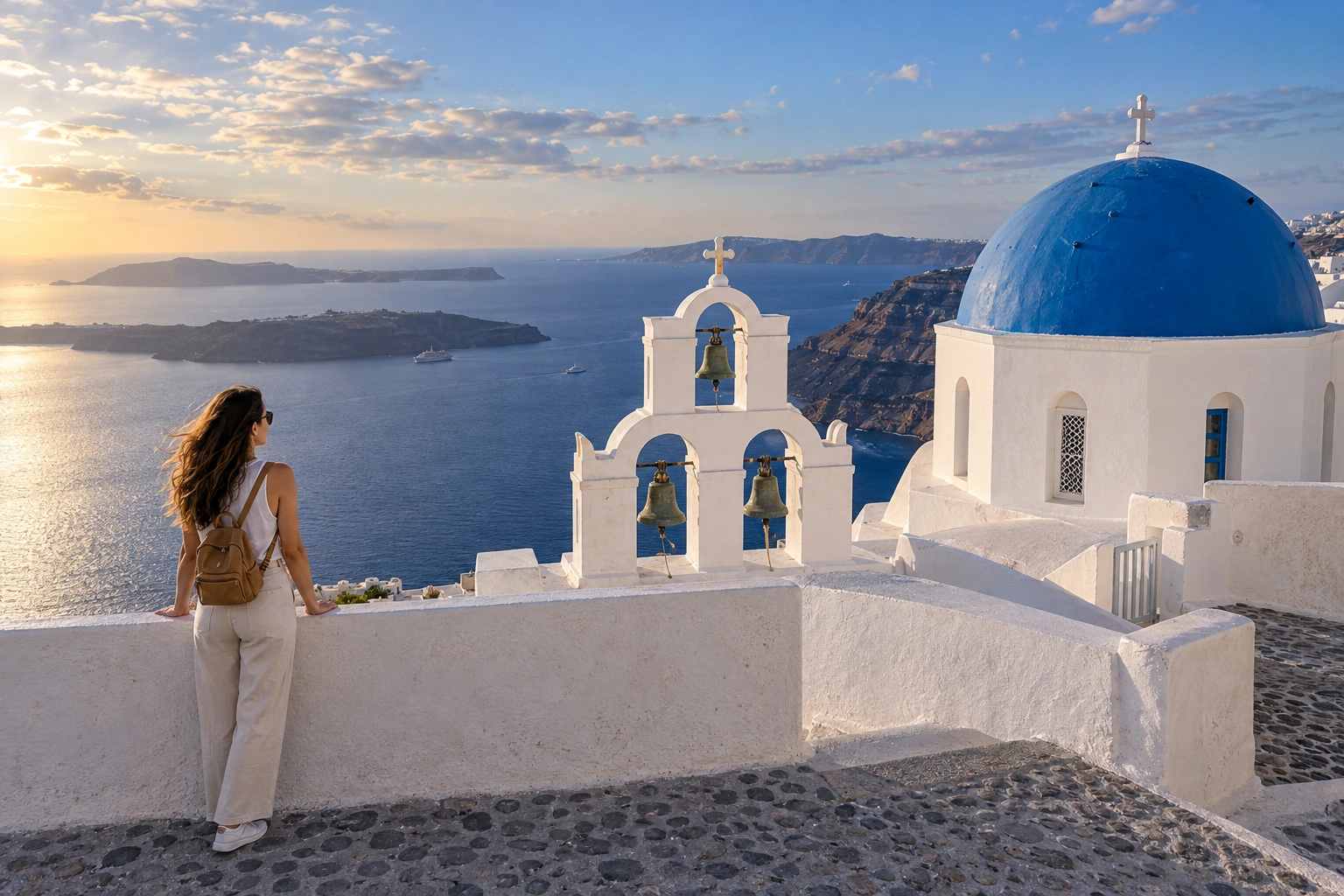 Illustrative Firostefani Horizon Experience preview for Three Bells of Fira