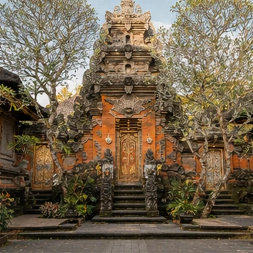 Illustrative catalog artwork of Ubud Palace in Bali