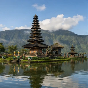 Illustrative catalog artwork of Ulun Danu Beratan in Bali